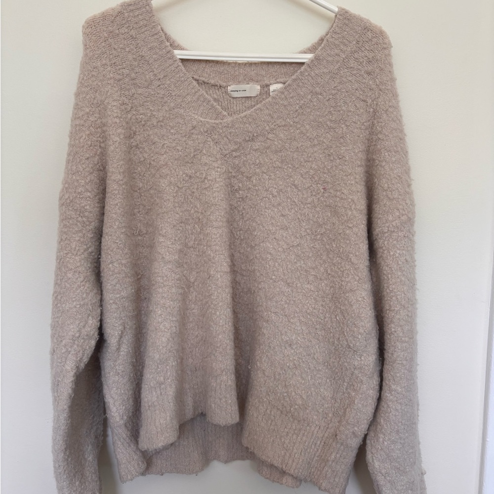 Anthropologie Cozy Cream V-Neck Sweater